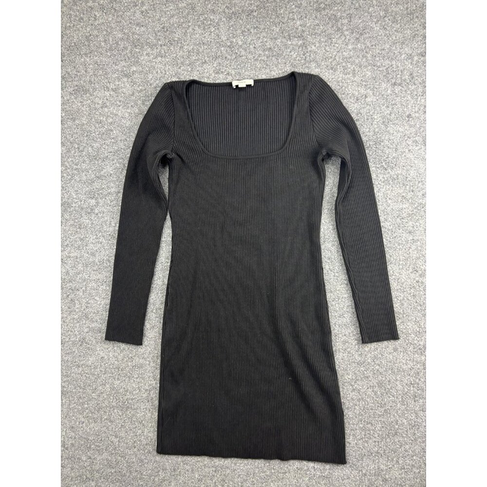 Vince Sweater Dress Womens Small Black Ribbed Square Neck Bodycon Knit
